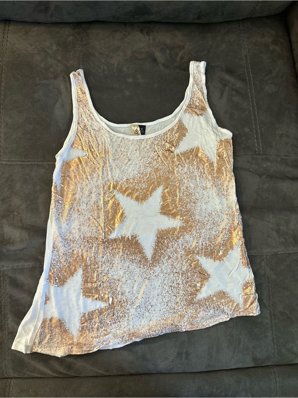 Y2K White Tank Top with Gold Star Print
